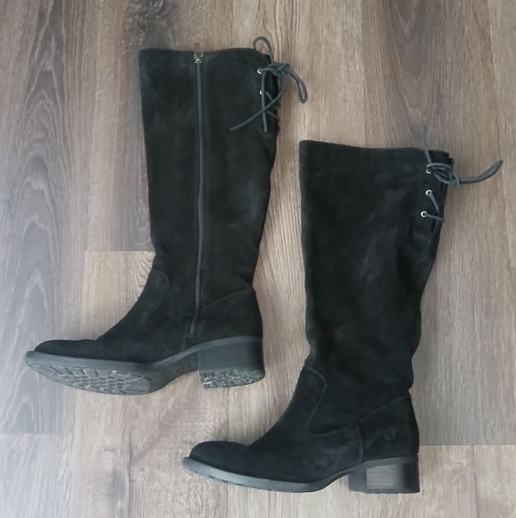 Born Cotto Black Suede Tall Lace Knee High Womens Boots Size 7.5 - Picture 2 of 12